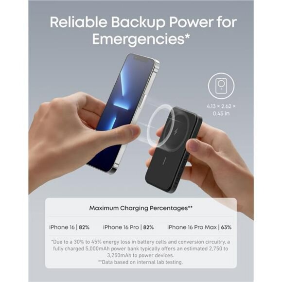 Magsafe wireless power bank 5000mAh magnetic charger for iPhone USB C cable - Picture 3 of 7